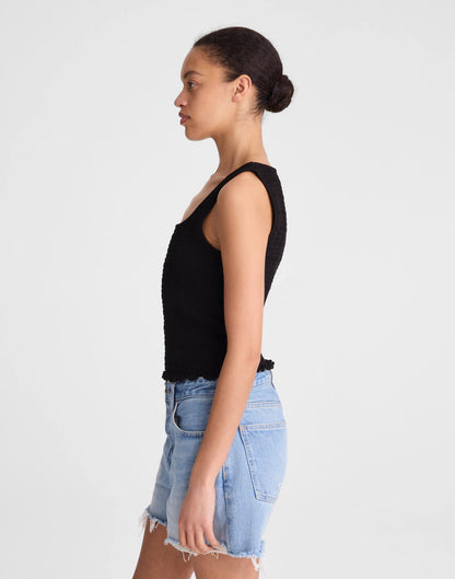 Madewell Smocked Scoopneck Tank Jet Black