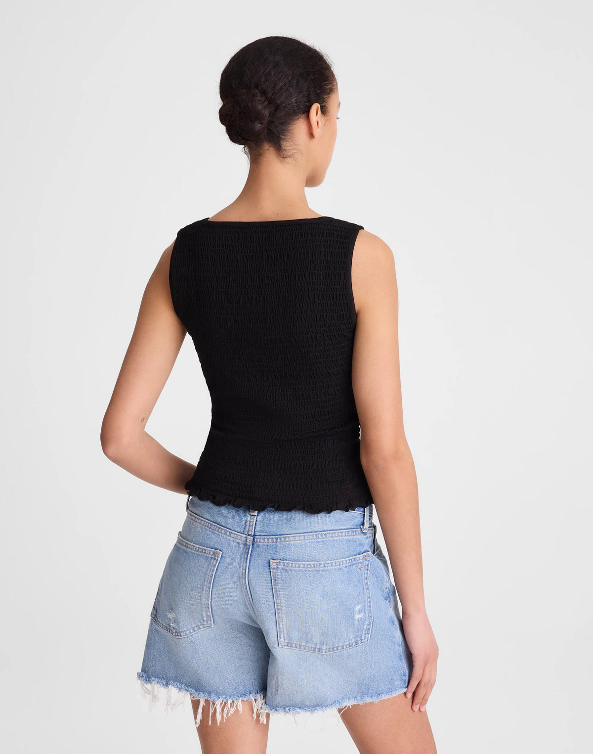 Madewell Smocked Scoopneck Tank Jet Black