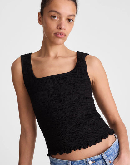 Madewell Smocked Scoopneck Tank Jet Black