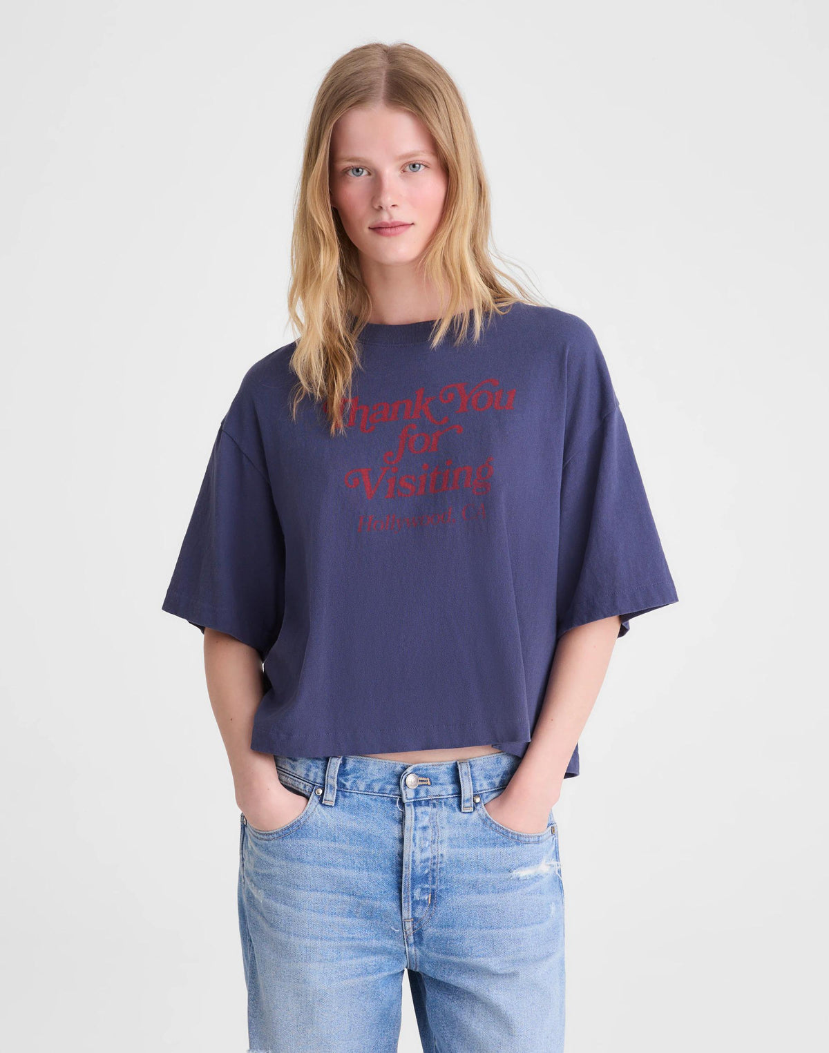 Madewell The Boxy Crop Tee in Allday Jersey Petrol Navy