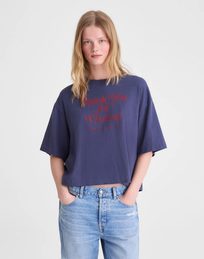 Madewell The Boxy Crop Tee in Allday Jersey Petrol Navy