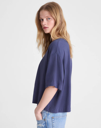 Madewell The Boxy Crop Tee in Allday Jersey Petrol Navy