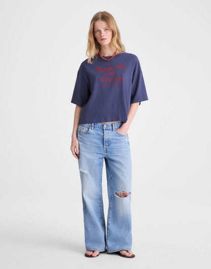 Madewell The Boxy Crop Tee in Allday Jersey Petrol Navy