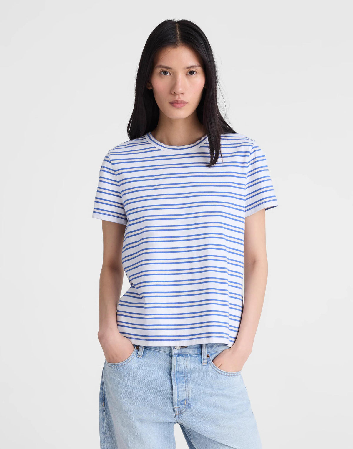 Madewell The Perfect Crewneck Tee in Allday Jersey Black To White Stripe