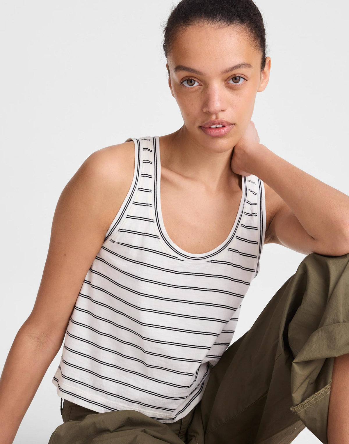 Madewell The Easy Crop Scoopneck Tank in Soft Slub Lighthouse