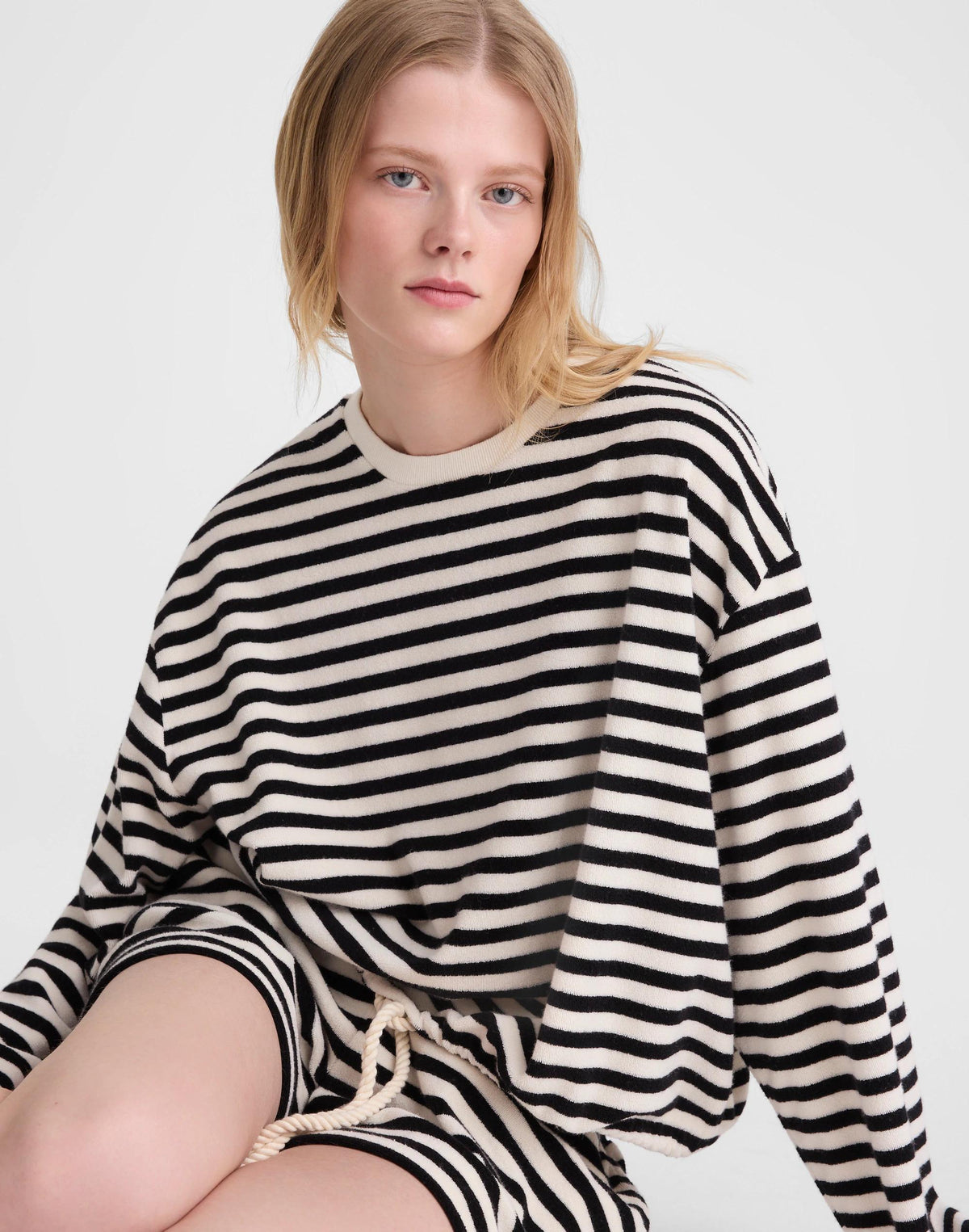 Madewell Tie-Waist Top in Terry Black Ivory
