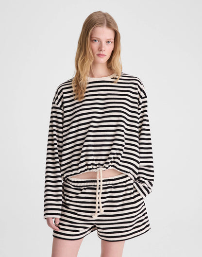 Madewell Tie-Waist Top in Terry Black Ivory