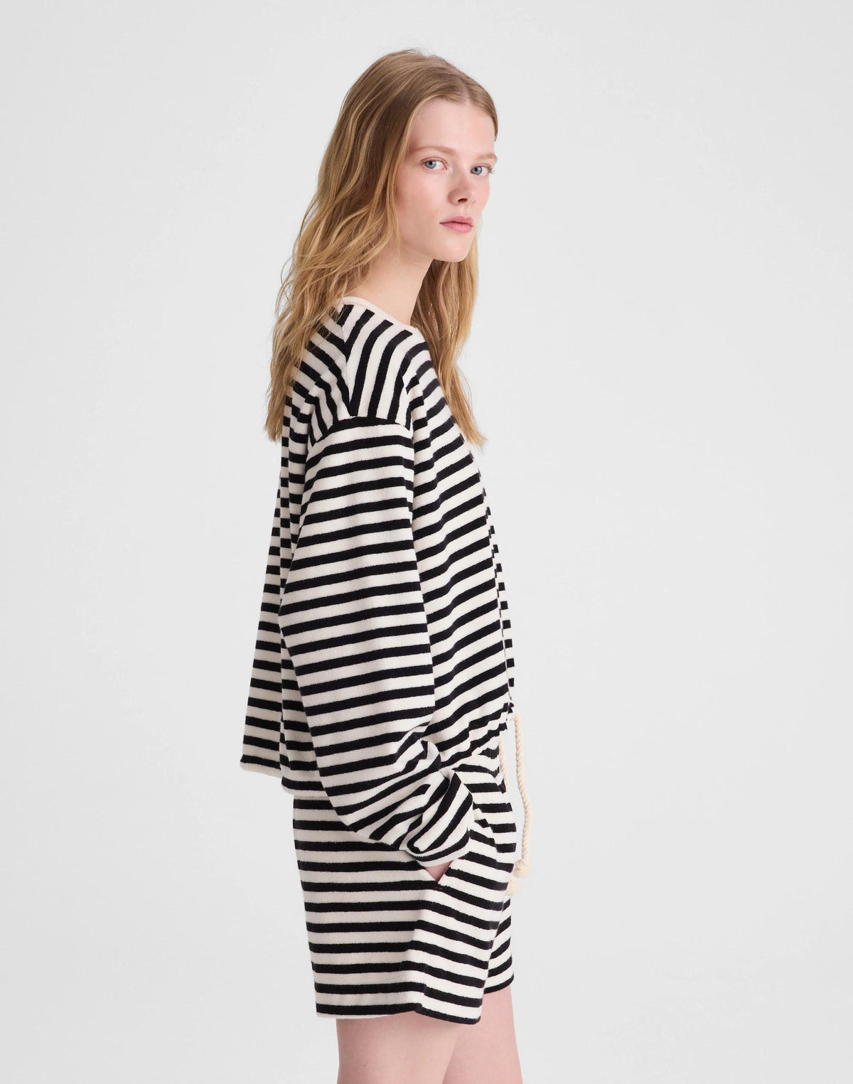 Madewell Tie-Waist Top in Terry Black Ivory
