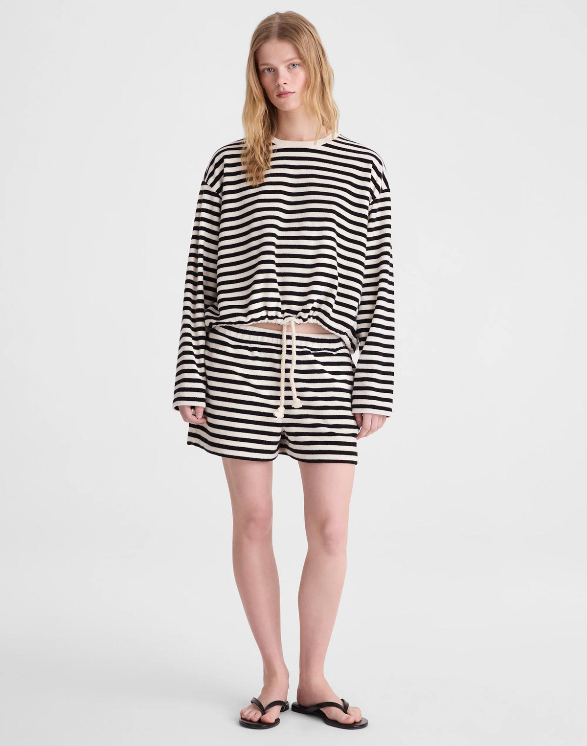 Madewell Tie-Waist Top in Terry Black Ivory