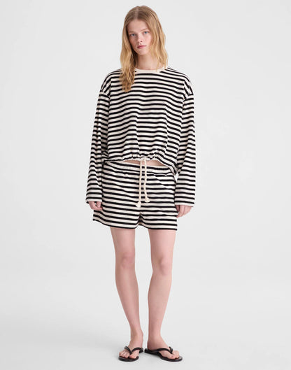 Madewell Tie-Waist Top in Terry Black Ivory