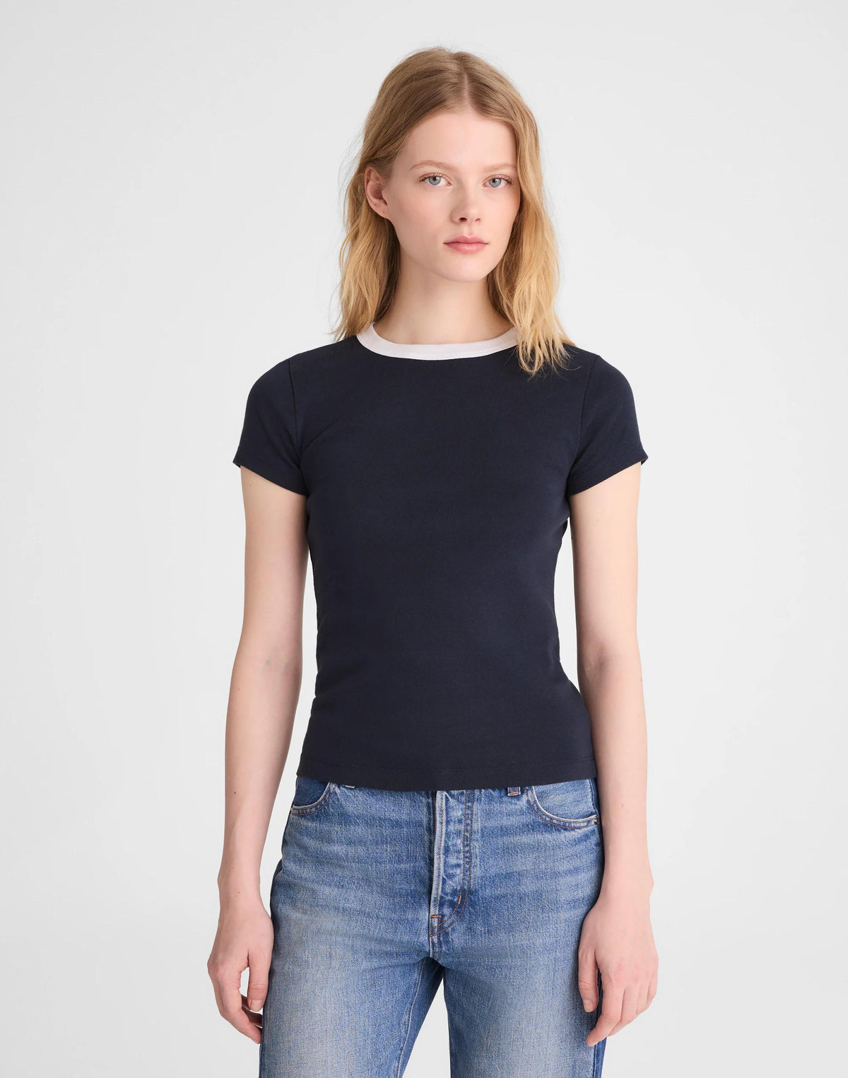 Madewell The '90s Crewneck Tee in Compact Cotton Retro Blue White