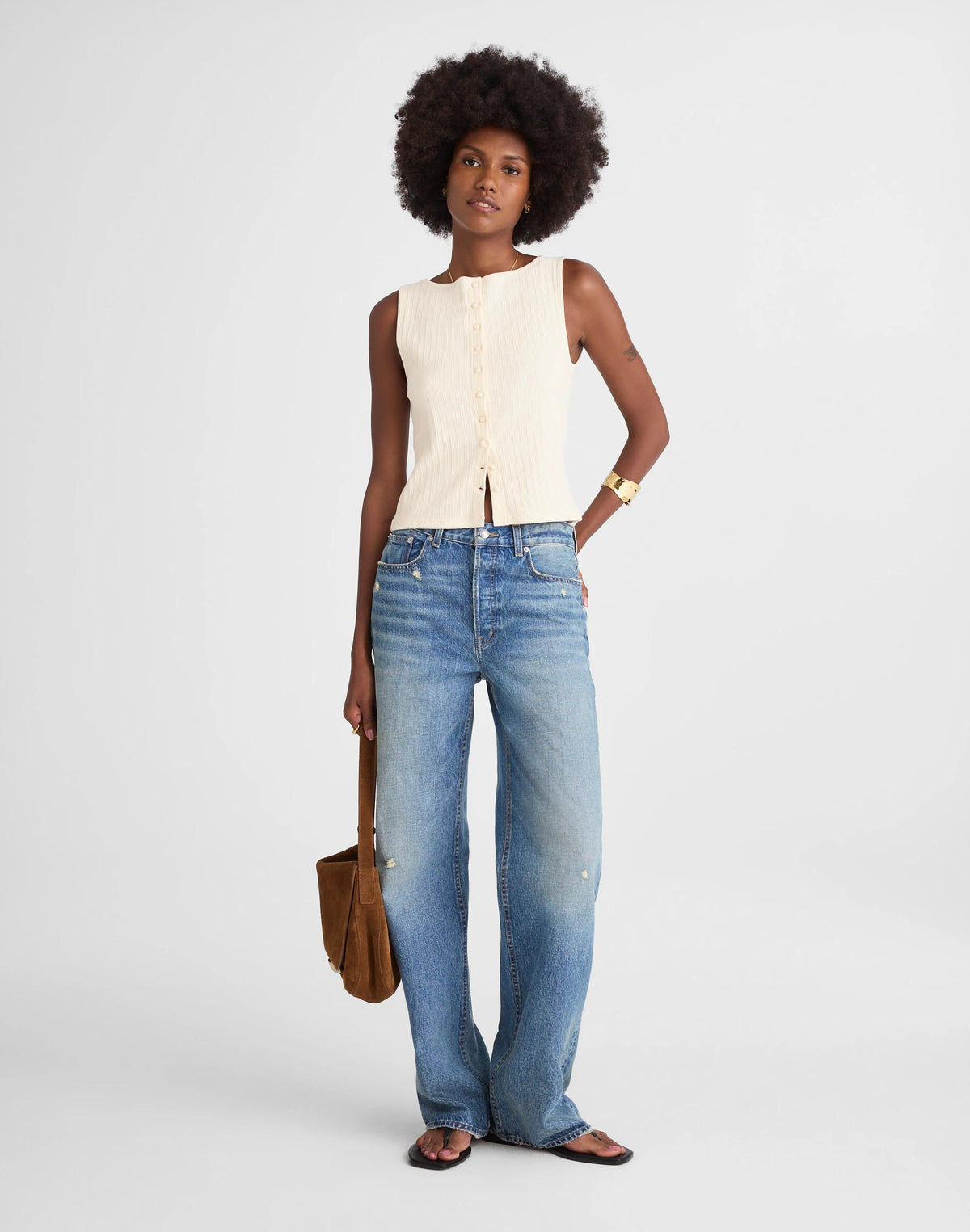 Madewell Ribbed Crewneck Shell Top Vintage Ivory