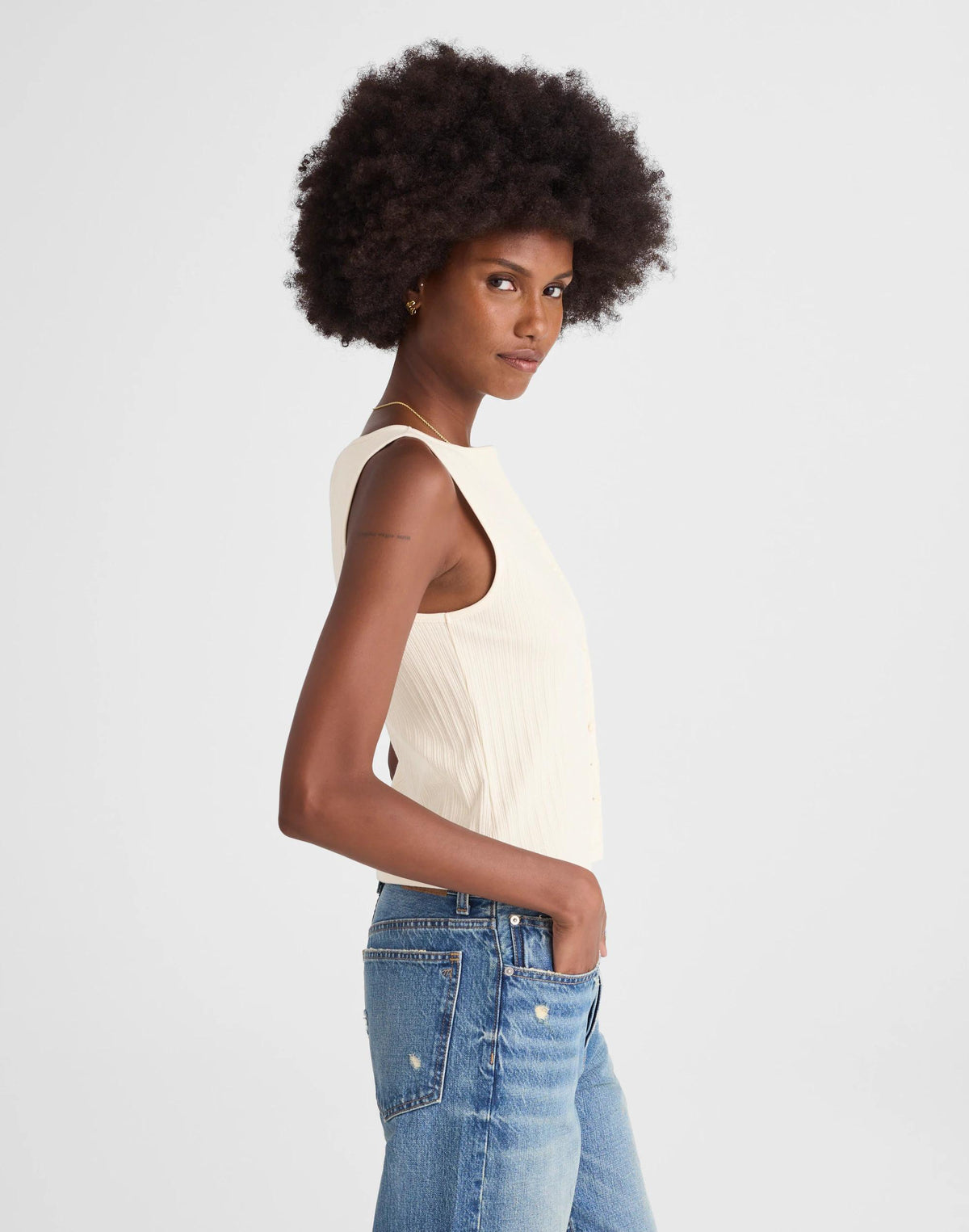 Madewell Ribbed Crewneck Shell Top Vintage Ivory