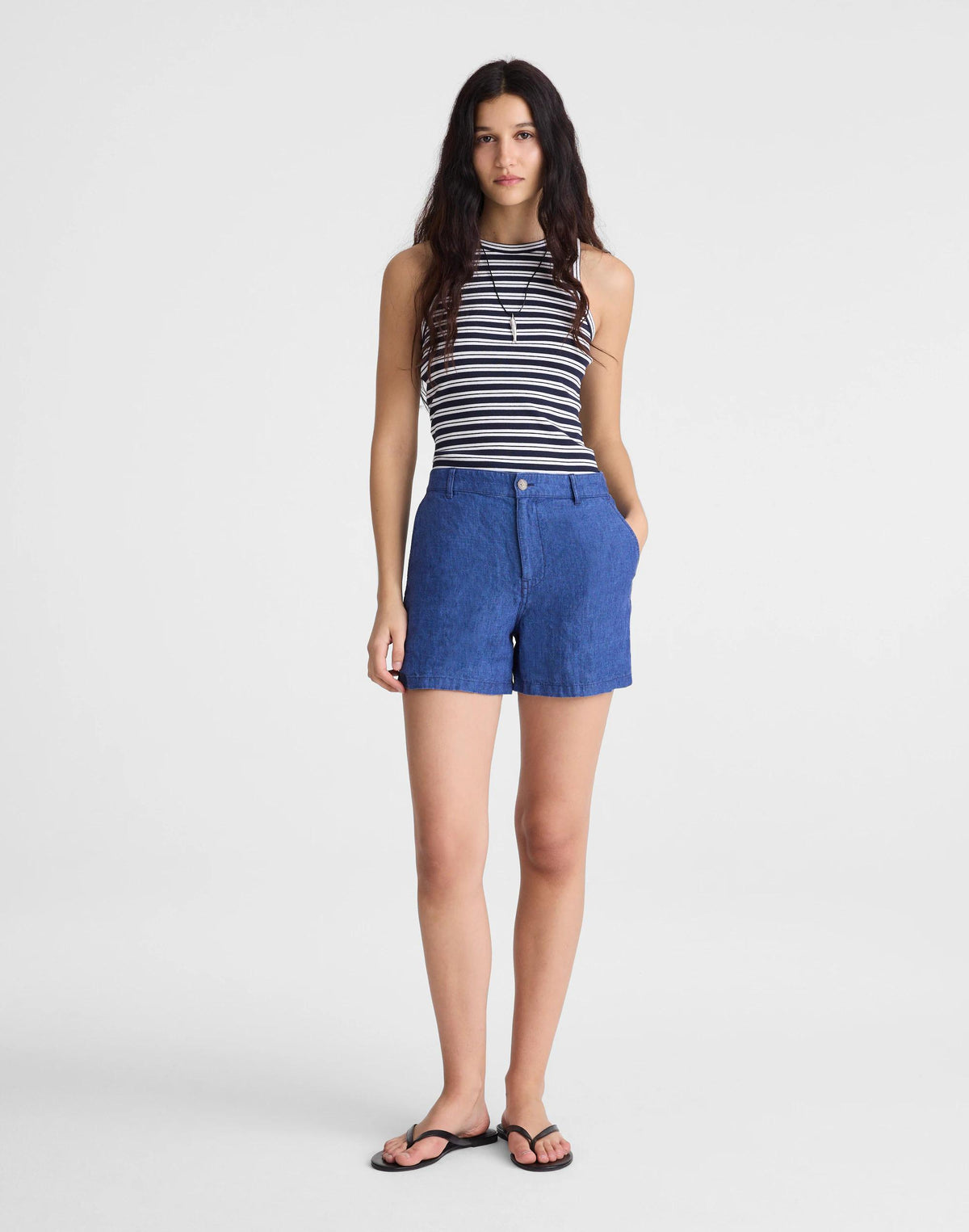 Madewell The Zoe Short in 100% Linen Indigo Chambray