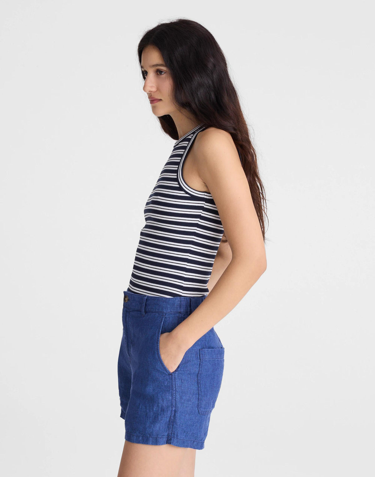 Madewell The Zoe Short in 100% Linen Indigo Chambray