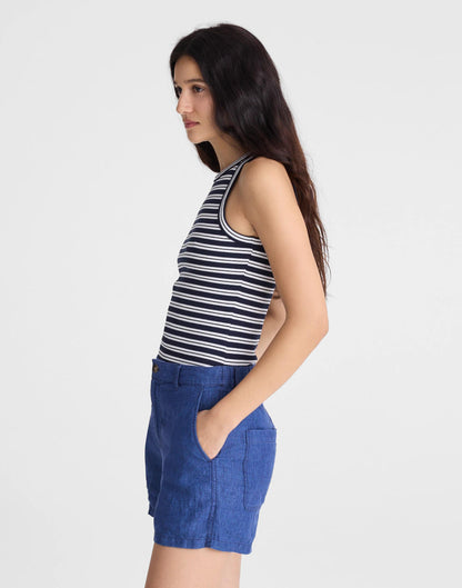 Madewell The Zoe Short in 100% Linen Indigo Chambray