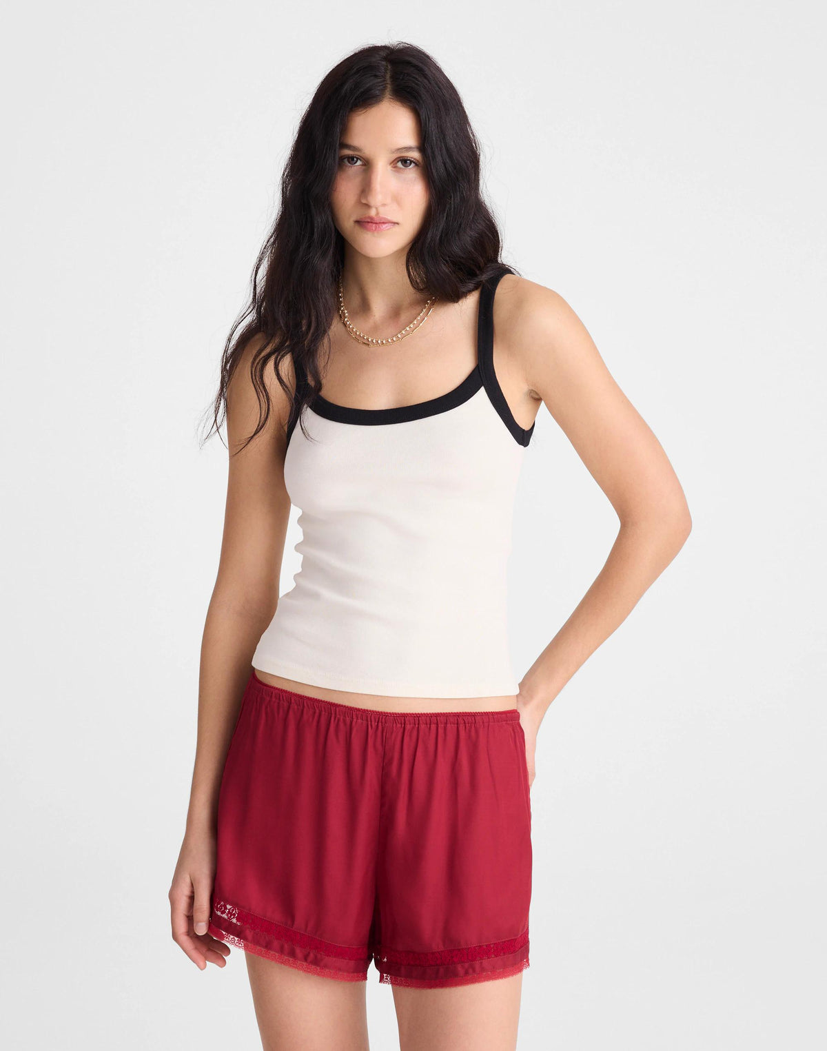 Madewell Lace-Trim Pull-On Shorts Red Currant