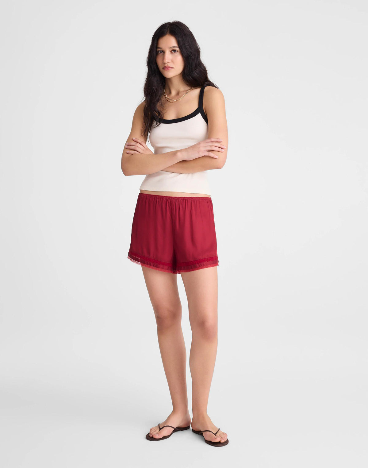 Madewell Lace-Trim Pull-On Shorts Red Currant