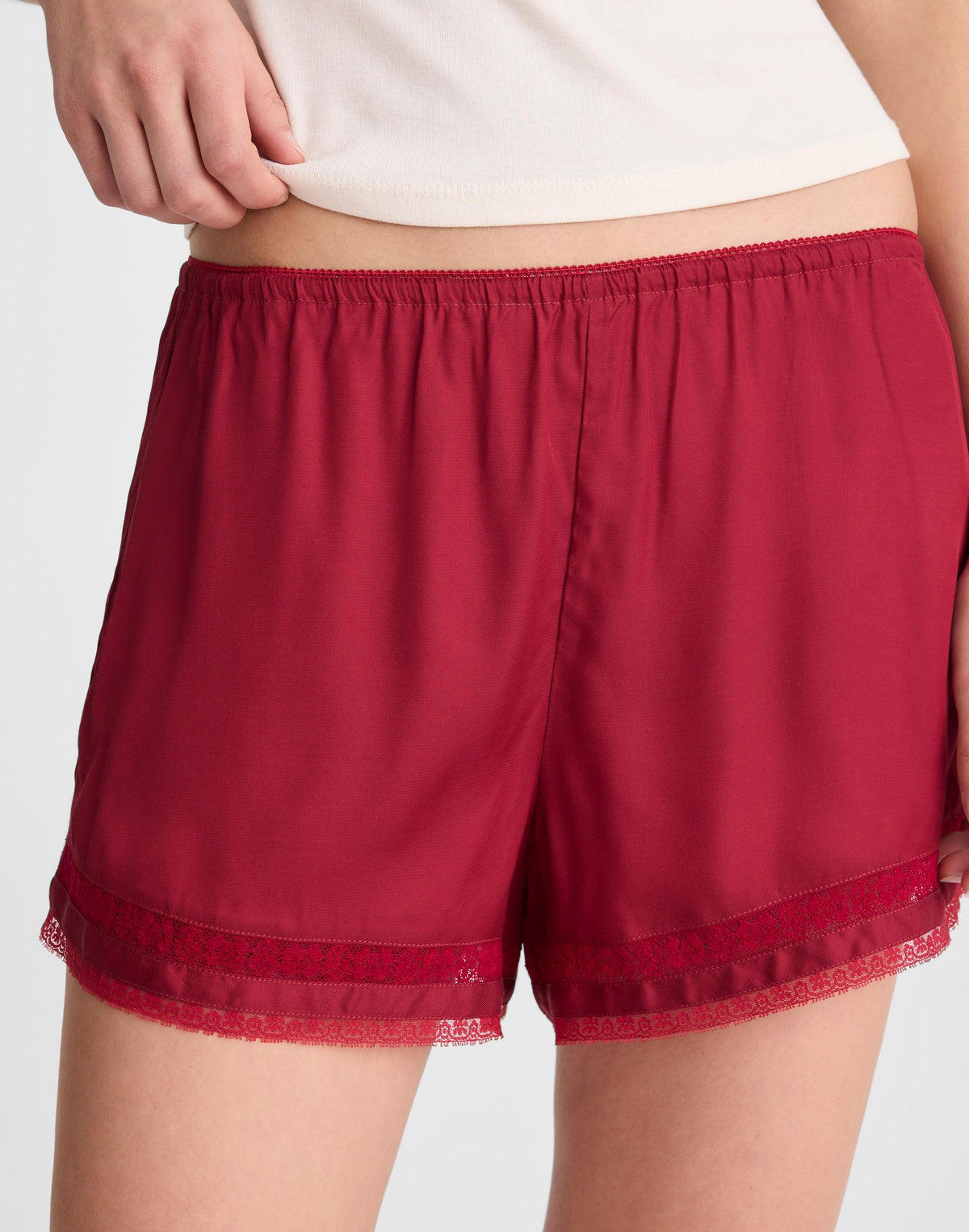 Madewell Lace-Trim Pull-On Shorts Red Currant