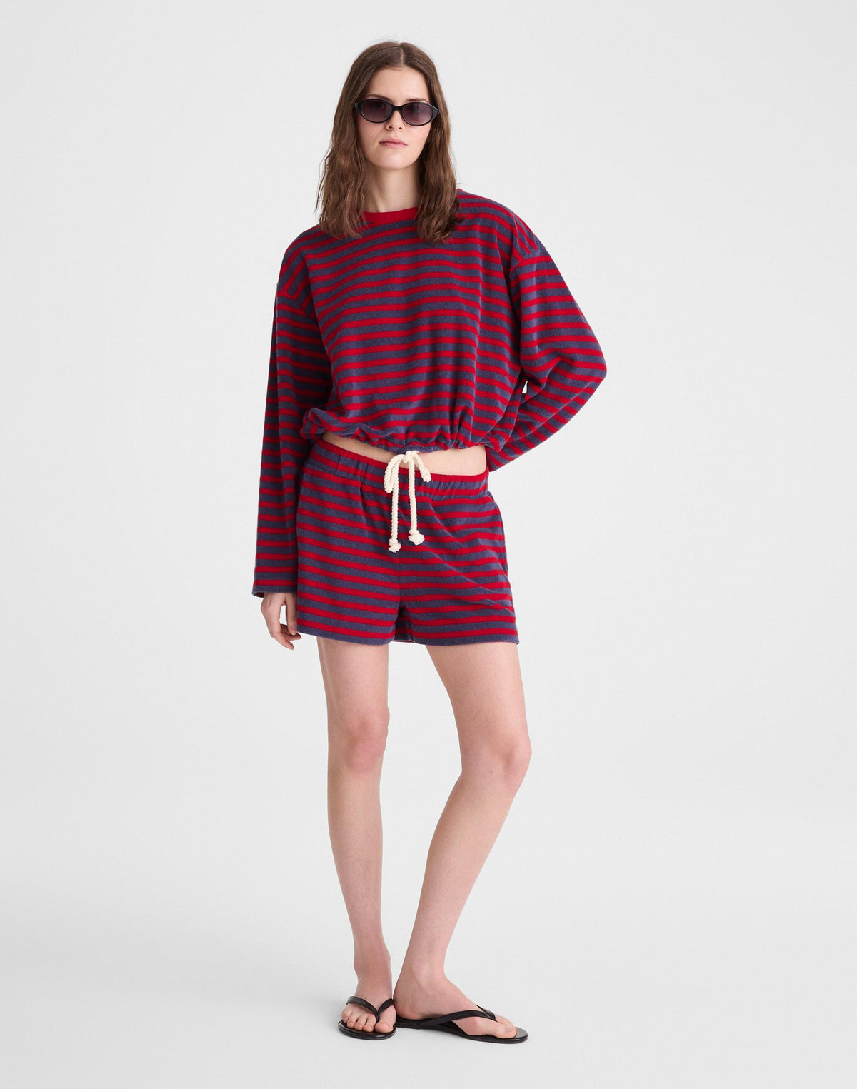 Madewell Pull-On Shorts in Terry Red Navy