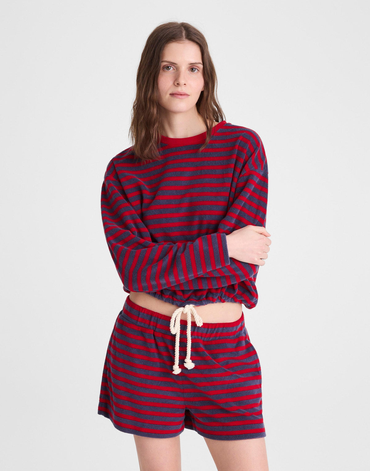 Madewell Pull-On Shorts in Terry Red Navy