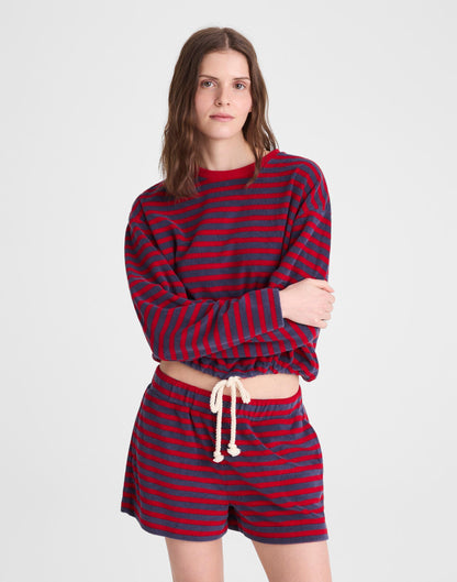 Madewell Pull-On Shorts in Terry Red Navy