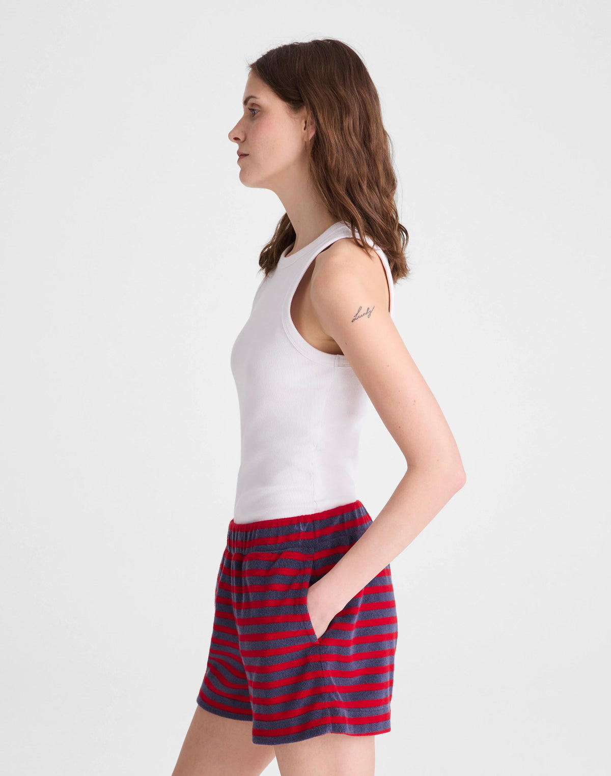 Madewell Pull-On Shorts in Terry Red Navy