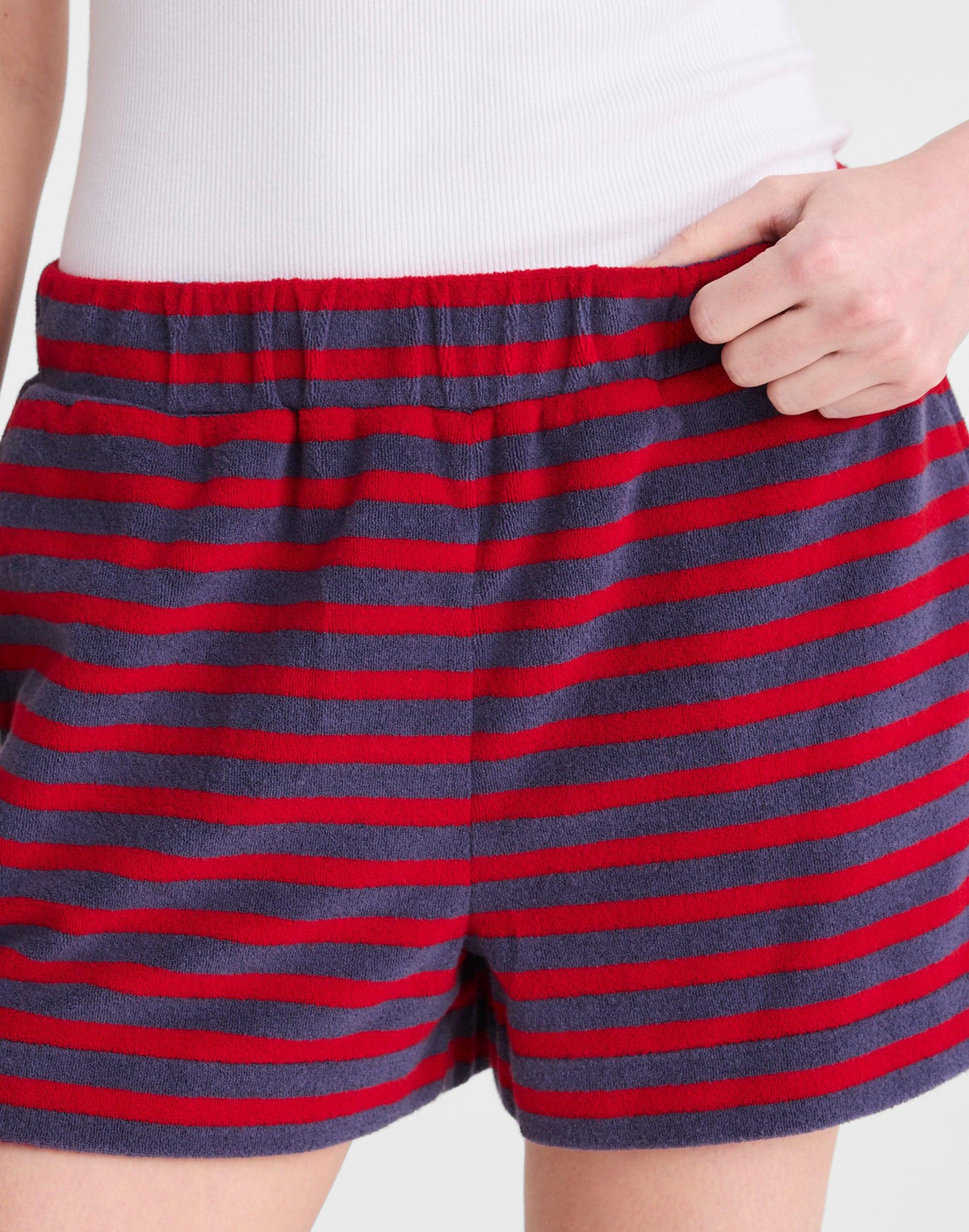 Madewell Pull-On Shorts in Terry Red Navy