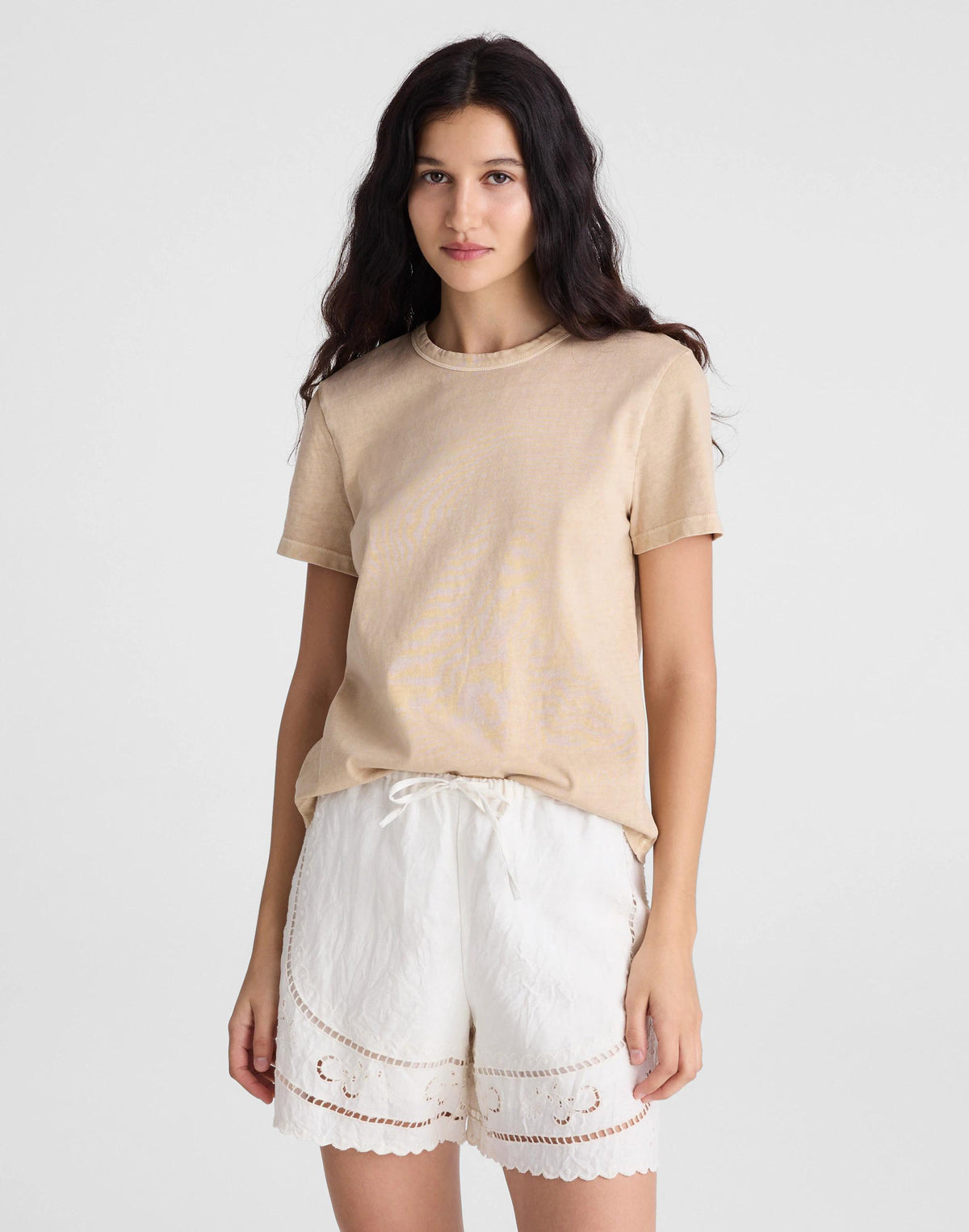 Madewell Eyelet Drawstring Shorts in 100% Linen Ivory Linen