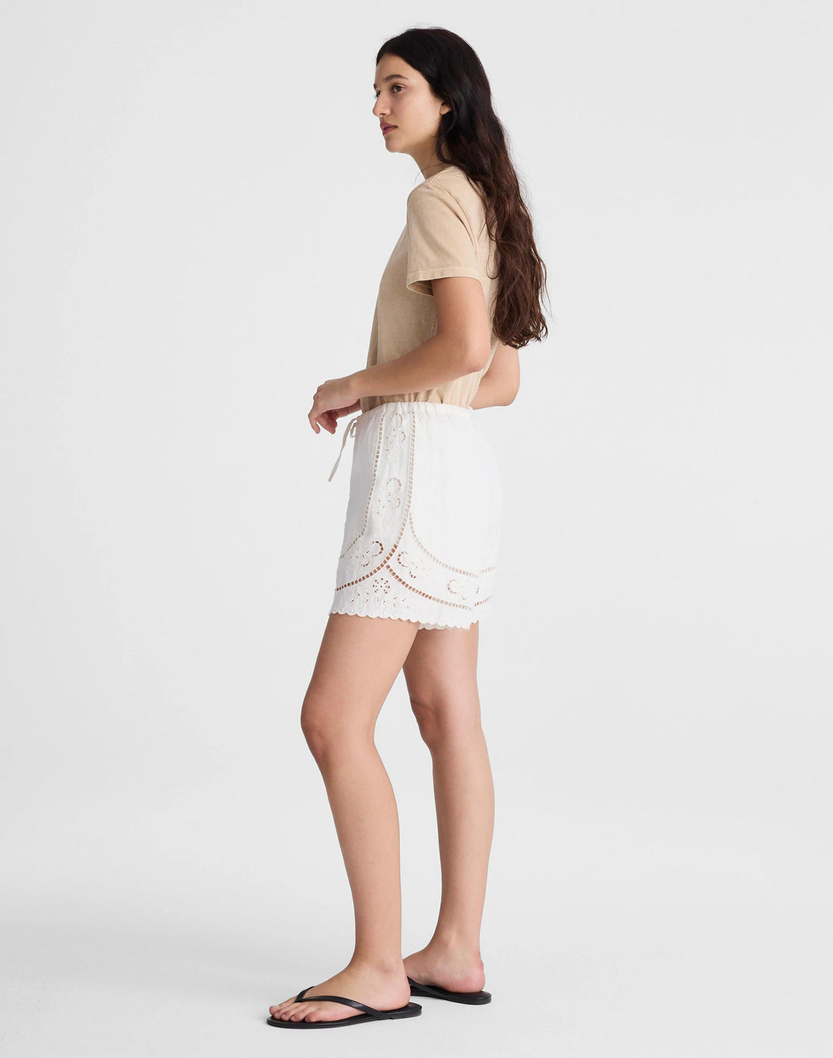 Madewell Eyelet Drawstring Shorts in 100% Linen Ivory Linen