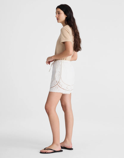 Madewell Eyelet Drawstring Shorts in 100% Linen Ivory Linen