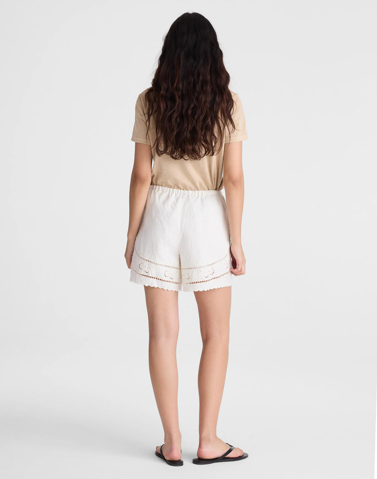 Madewell Eyelet Drawstring Shorts in 100% Linen Ivory Linen