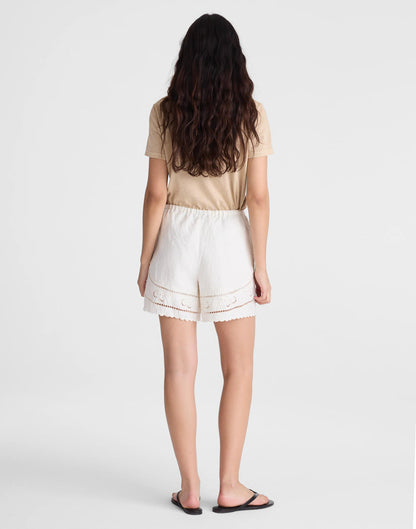 Madewell Eyelet Drawstring Shorts in 100% Linen Ivory Linen