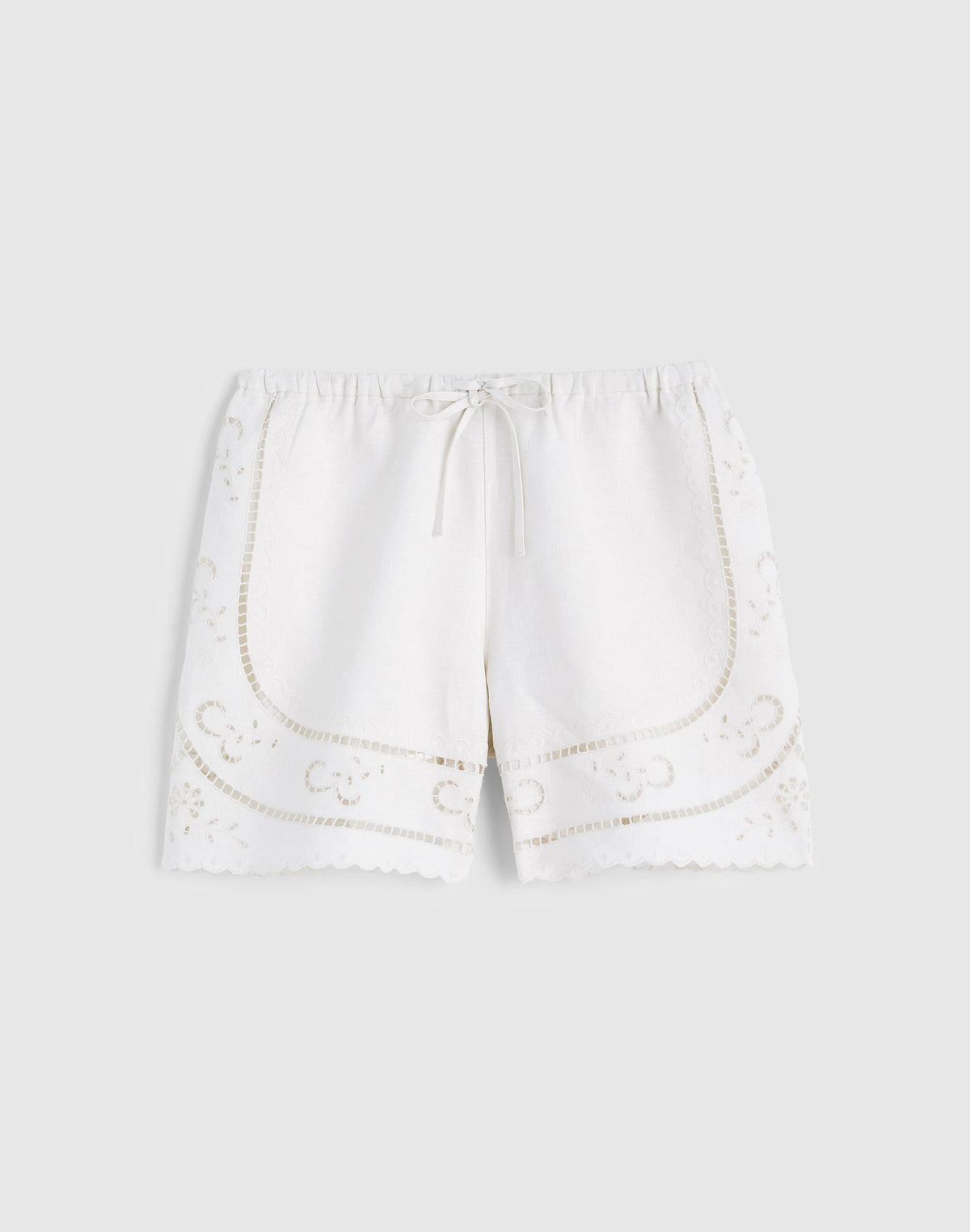Madewell Eyelet Drawstring Shorts in 100% Linen Ivory Linen