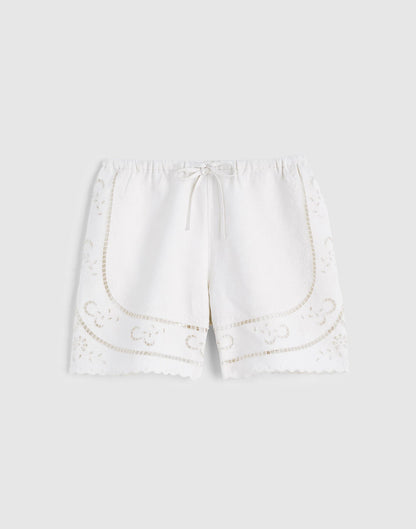 Madewell Eyelet Drawstring Shorts in 100% Linen Ivory Linen