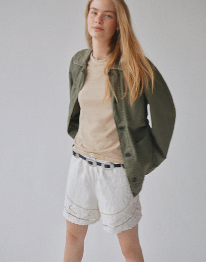 Madewell Eyelet Drawstring Shorts in 100% Linen Ivory Linen