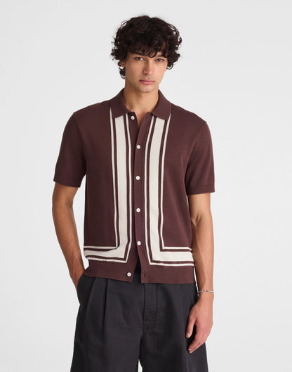 Madewell Knit Button-Up Shirt in Border Stripe Rum Raisin