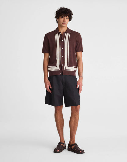 Madewell Knit Button-Up Shirt in Border Stripe Rum Raisin