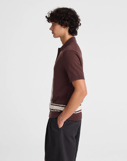Madewell Knit Button-Up Shirt in Border Stripe Rum Raisin