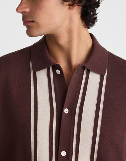 Madewell Knit Button-Up Shirt in Border Stripe Rum Raisin