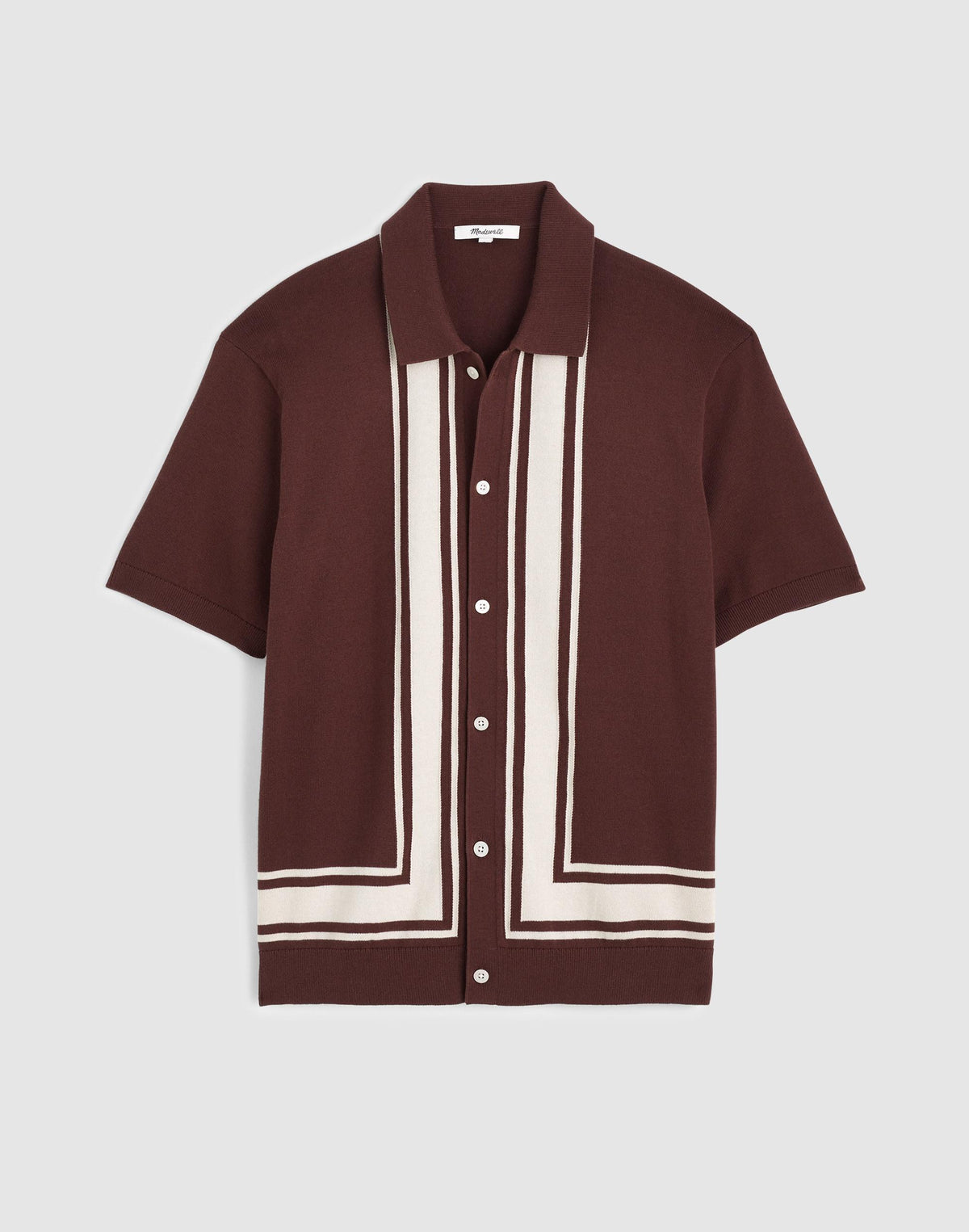 Madewell Knit Button-Up Shirt in Border Stripe Rum Raisin