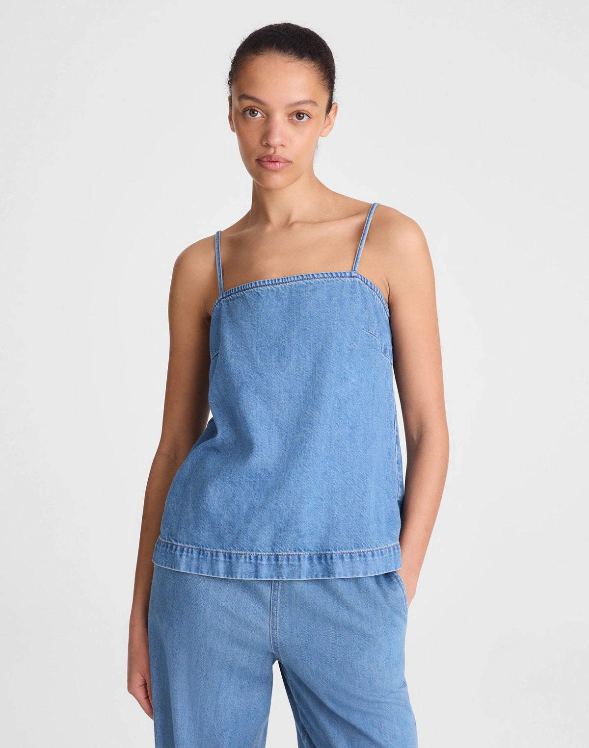 Madewell Airy Denim Squareneck Shell Top Lido Wash
