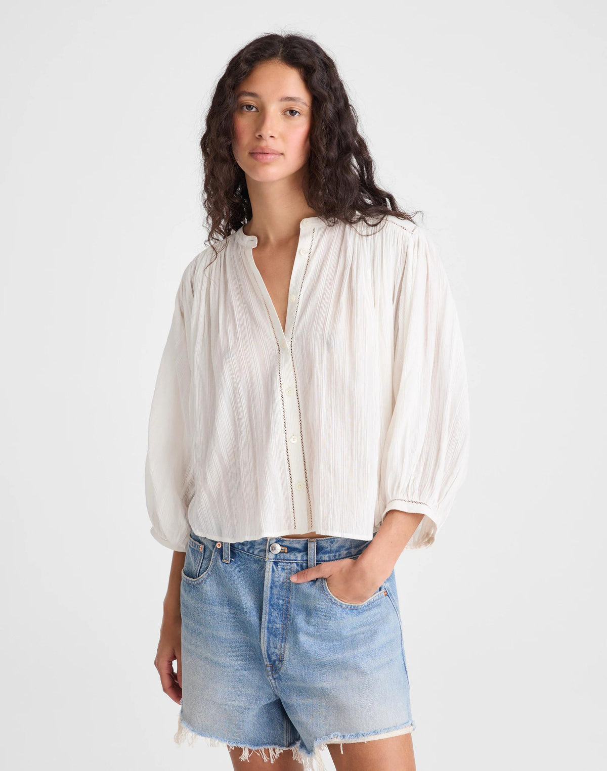 Madewell Shirred Button-Up Blouse White