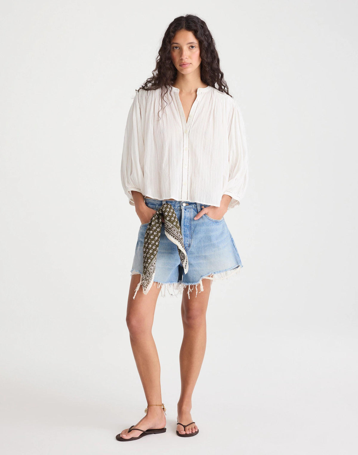 Madewell Shirred Button-Up Blouse White