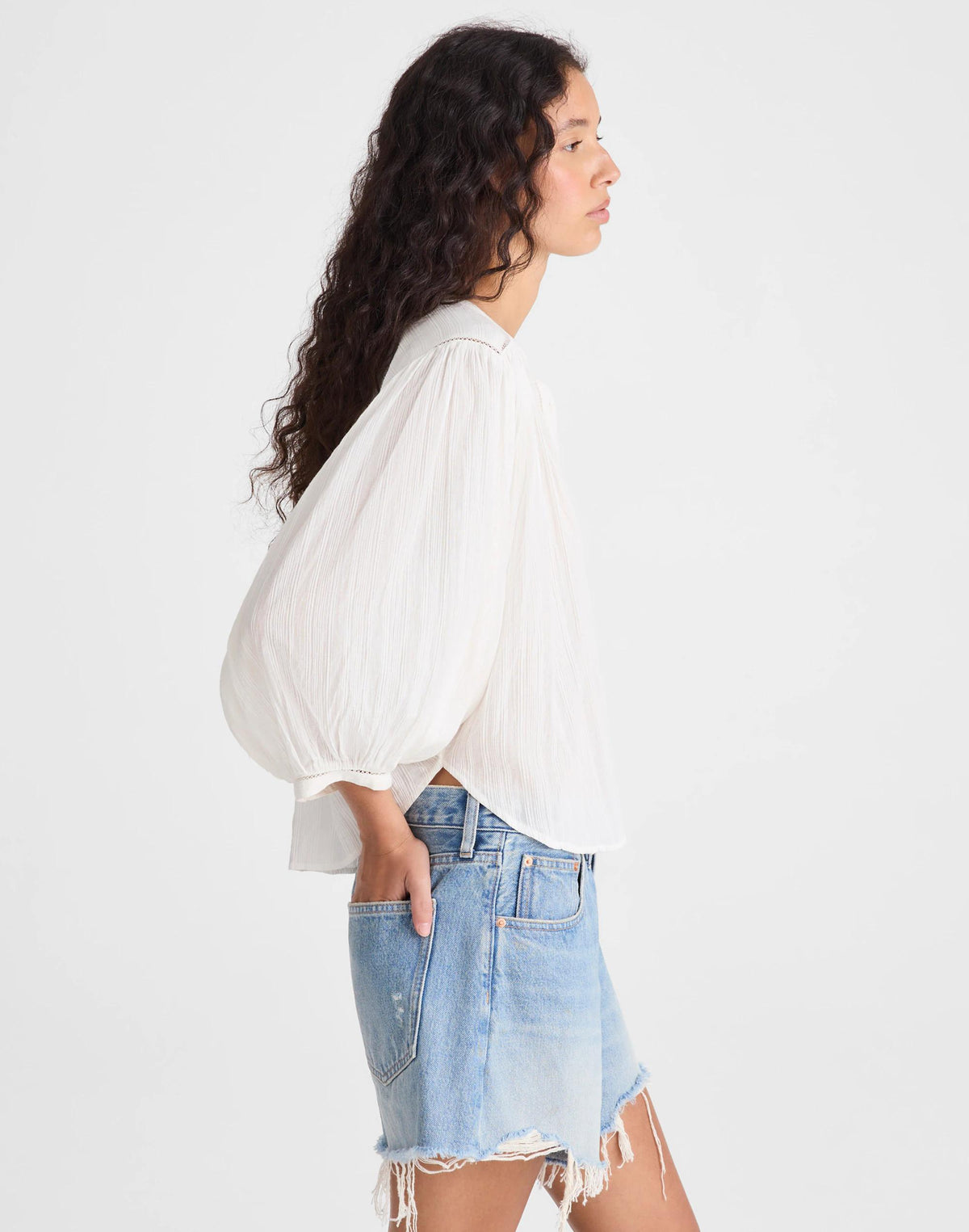 Madewell Shirred Button-Up Blouse White