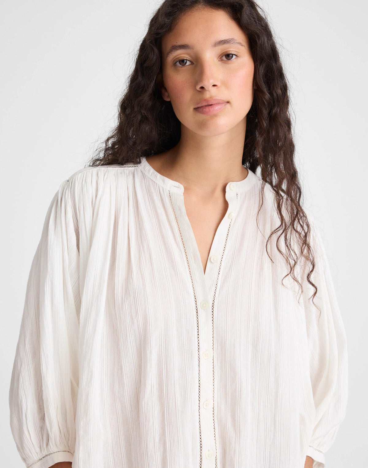 Madewell Shirred Button-Up Blouse White