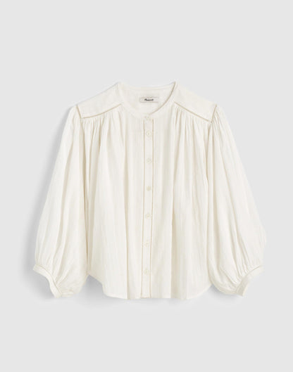 Madewell Shirred Button-Up Blouse White