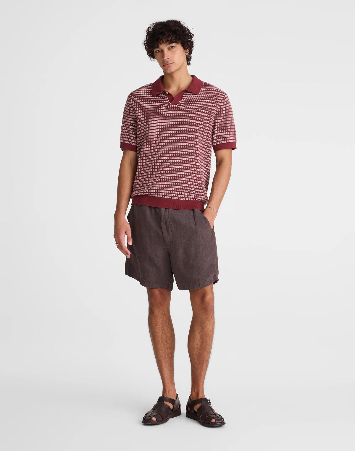 Madewell Single-Button Sweater Polo Dusty Merlot