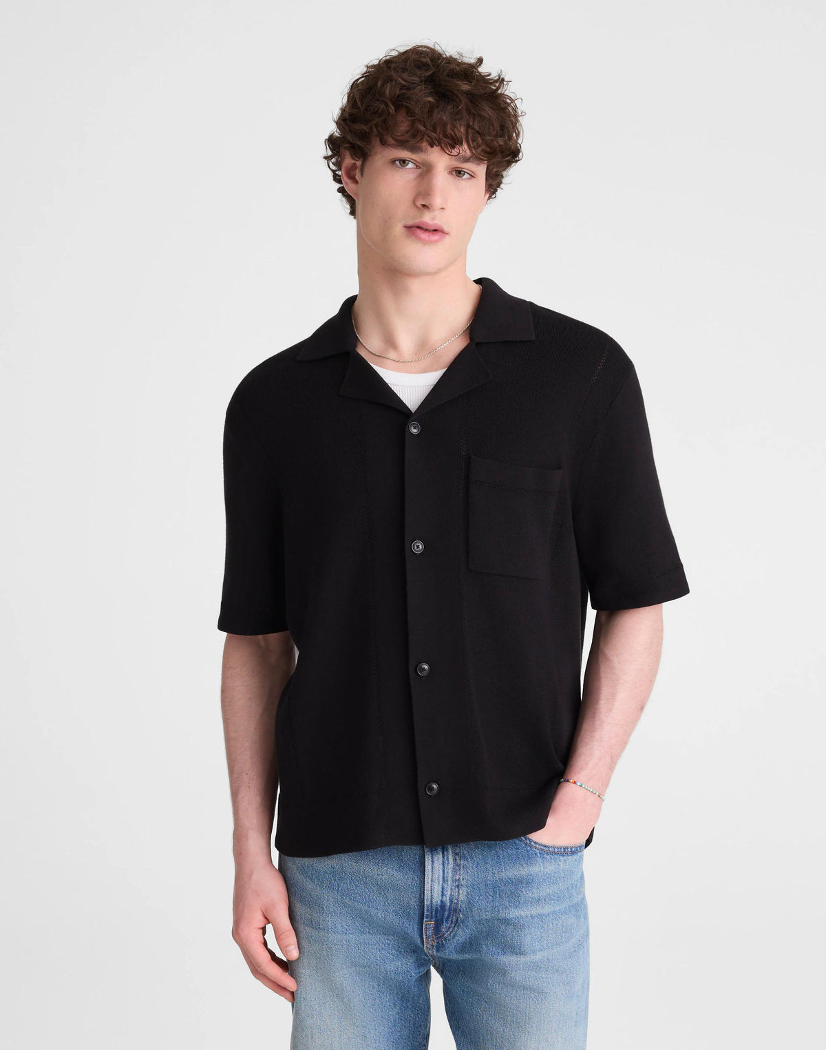 Madewell Knit Short-Sleeve Boxy Shirt Jet Black