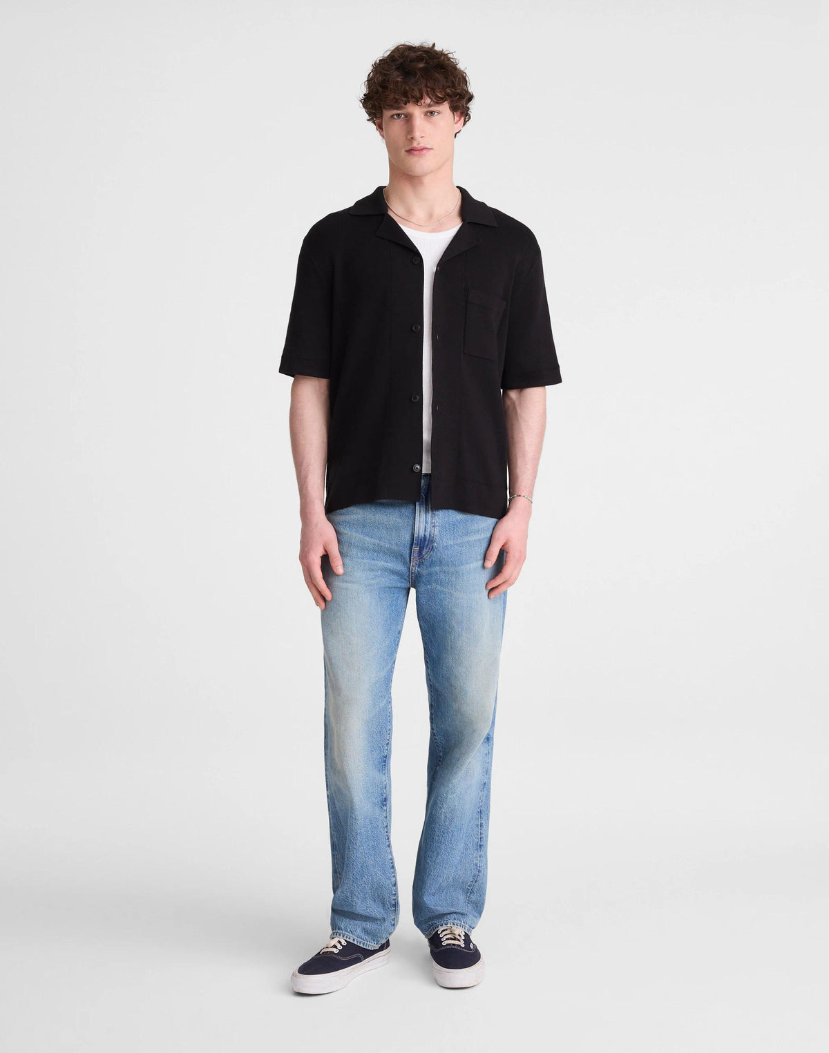 Madewell Knit Short-Sleeve Boxy Shirt Jet Black